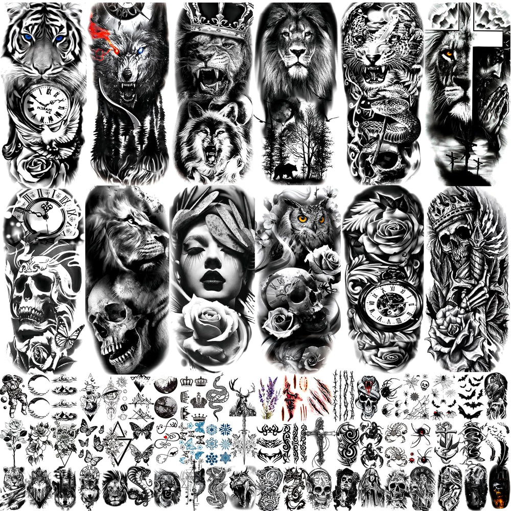 Tatuaje temporal de JEEFONNA con león tridimensional para estilo audaz