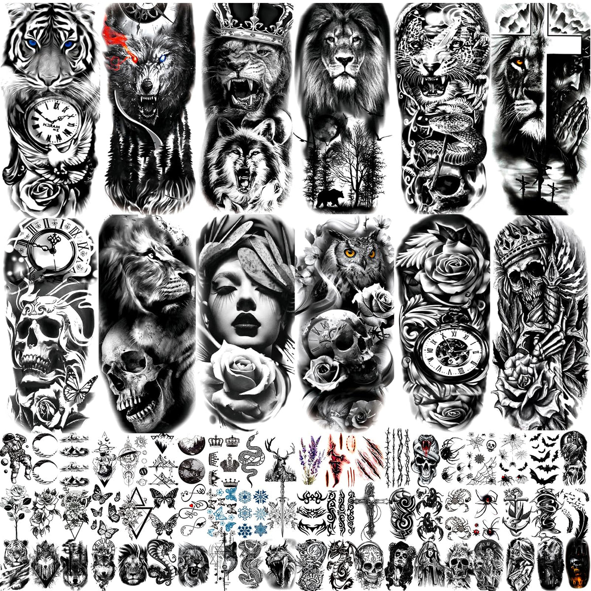 Tatuaje temporal de JEEFONNA con león tridimensional para estilo audaz