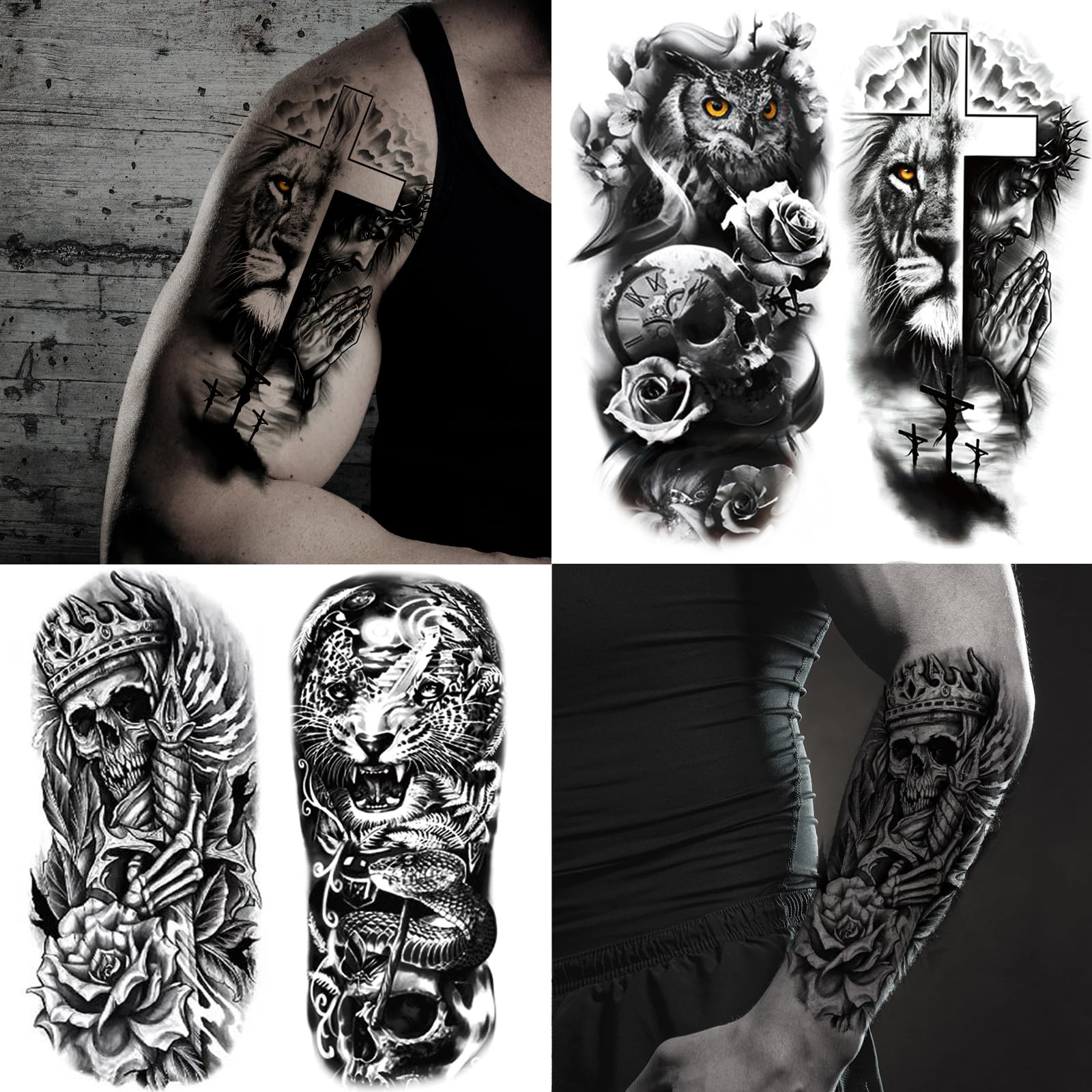 Tatuaje temporal de JEEFONNA con lobo tridimensional para look impactante