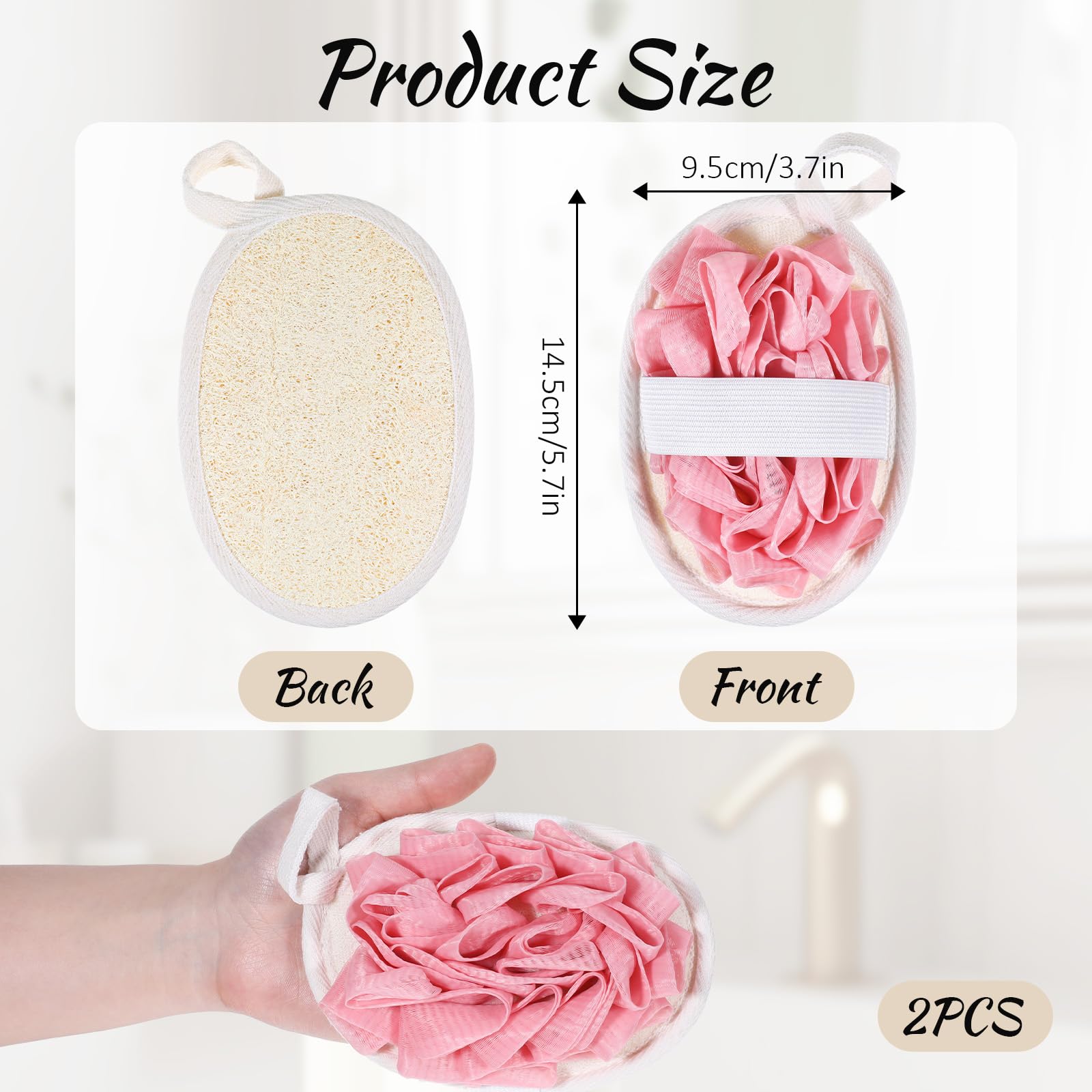 Paquete de dos esponjas Jeffdad rosa para ducha diaria.