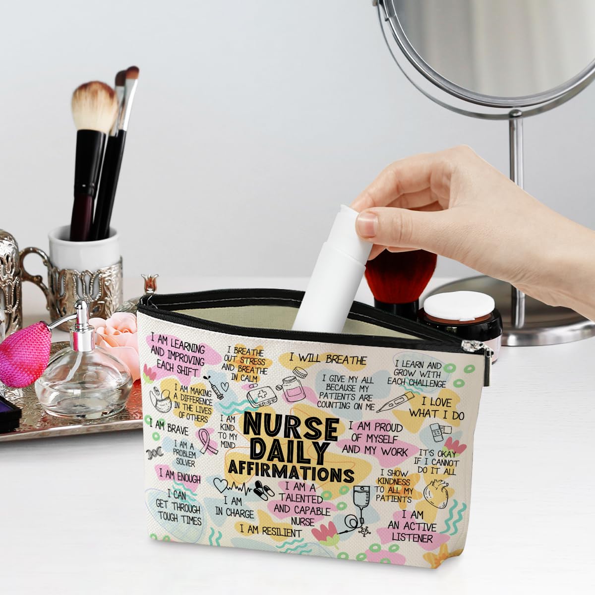 Jeilink bolso maquillaje impresión doble-lado para tus cosméticos