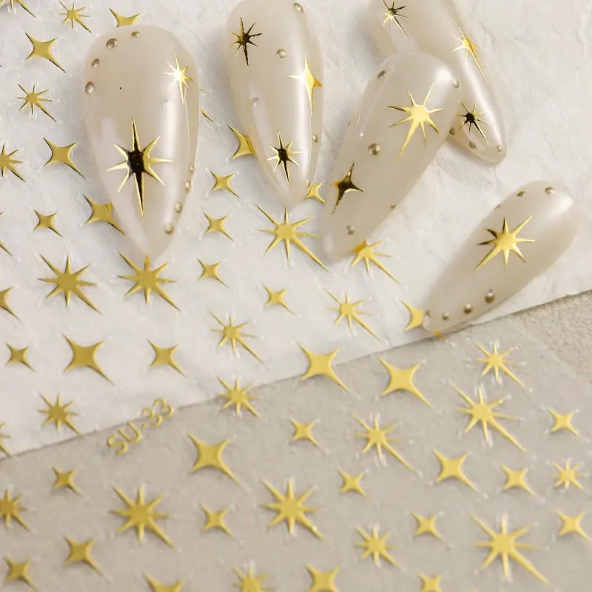 Jeillmone estrellitas doradas y plateadas, brillo 3D para uñas deslumbrantes