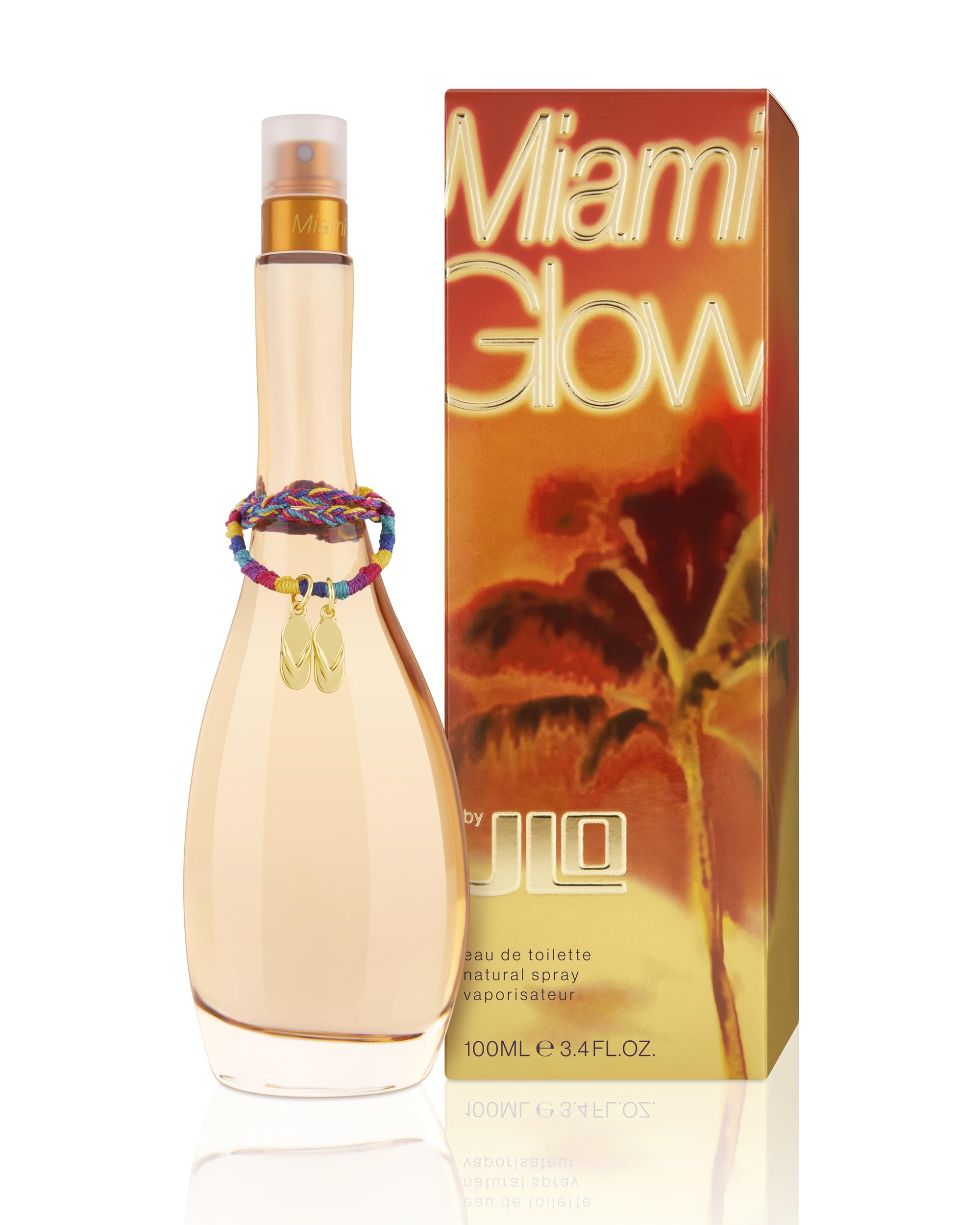 Jennifer Lopez Miami Glow muestra la botella y el empaque, perfecto para regalo elegante.