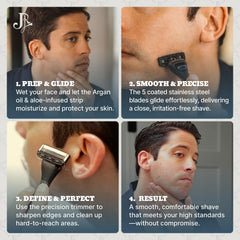 Diseño en acero inoxidable de Jeremy's Razor para durabilidad y estilo.