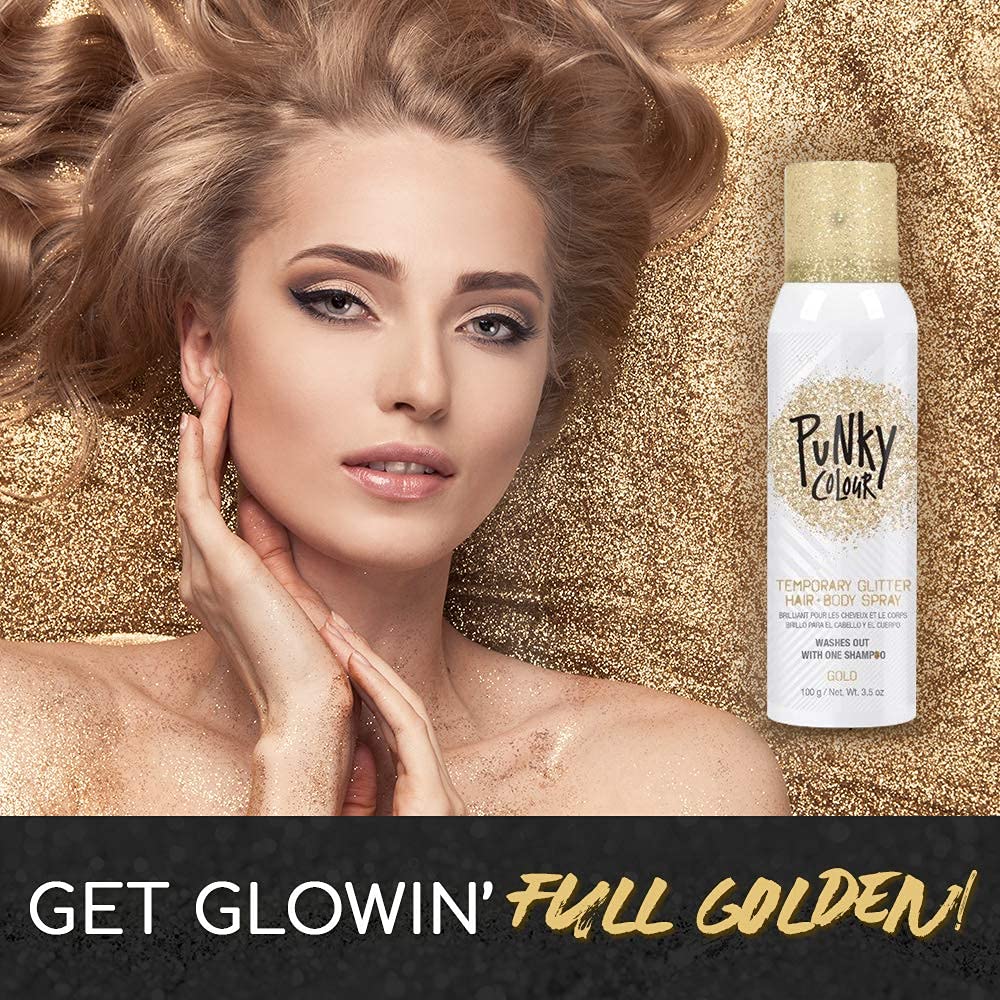 Aplicación fácil de Punky purpurina dorada en el cabello