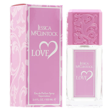 Jessica McClintock Love botella rosa con tapa icónica, presentación elegante para regalar.
