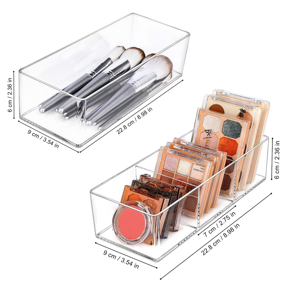 JessLab organizador acrílico: tres compartimentos para sombras, labiales y pinceles.