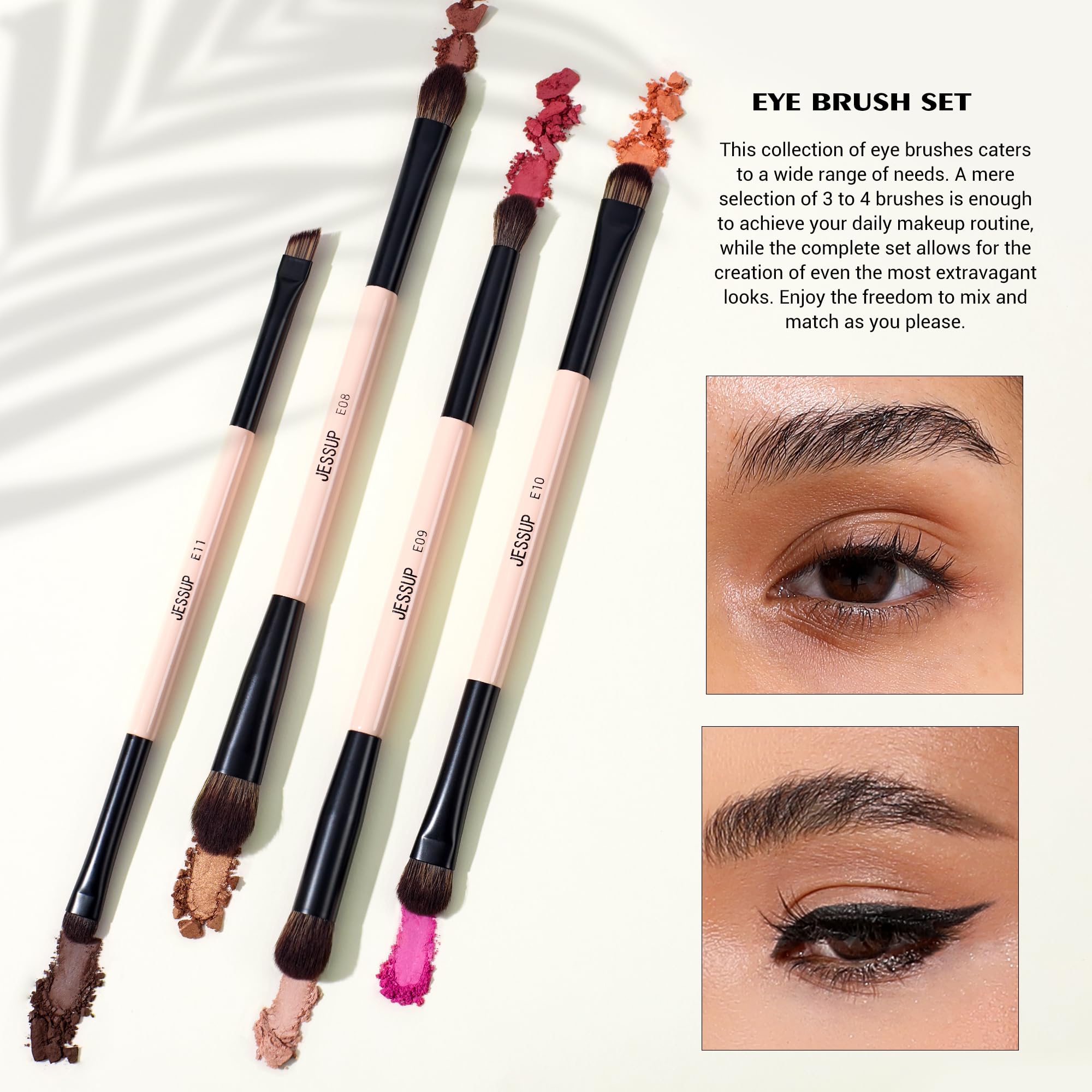 Brocha Jessup para ojos: doble punta para sombras y delineado.