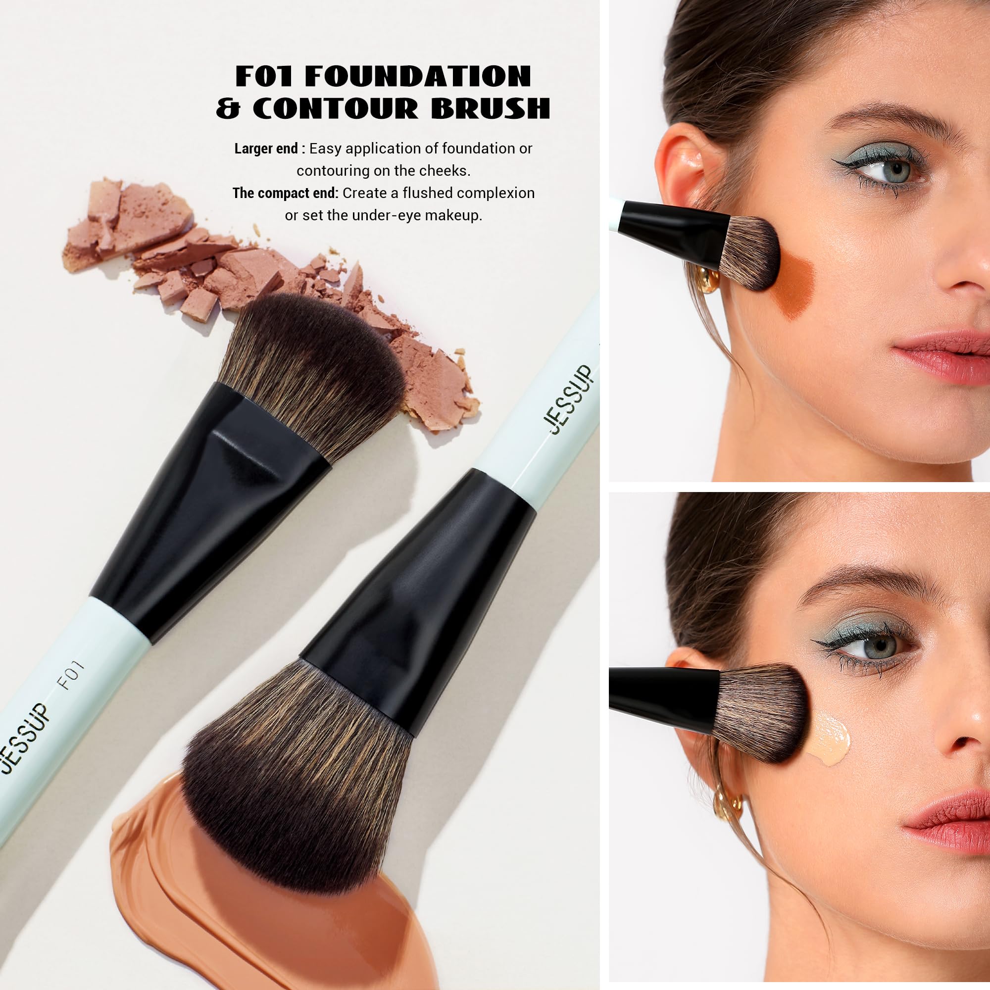 Jessup brochas de rostro azules para rubor e iluminador, mezcla suave