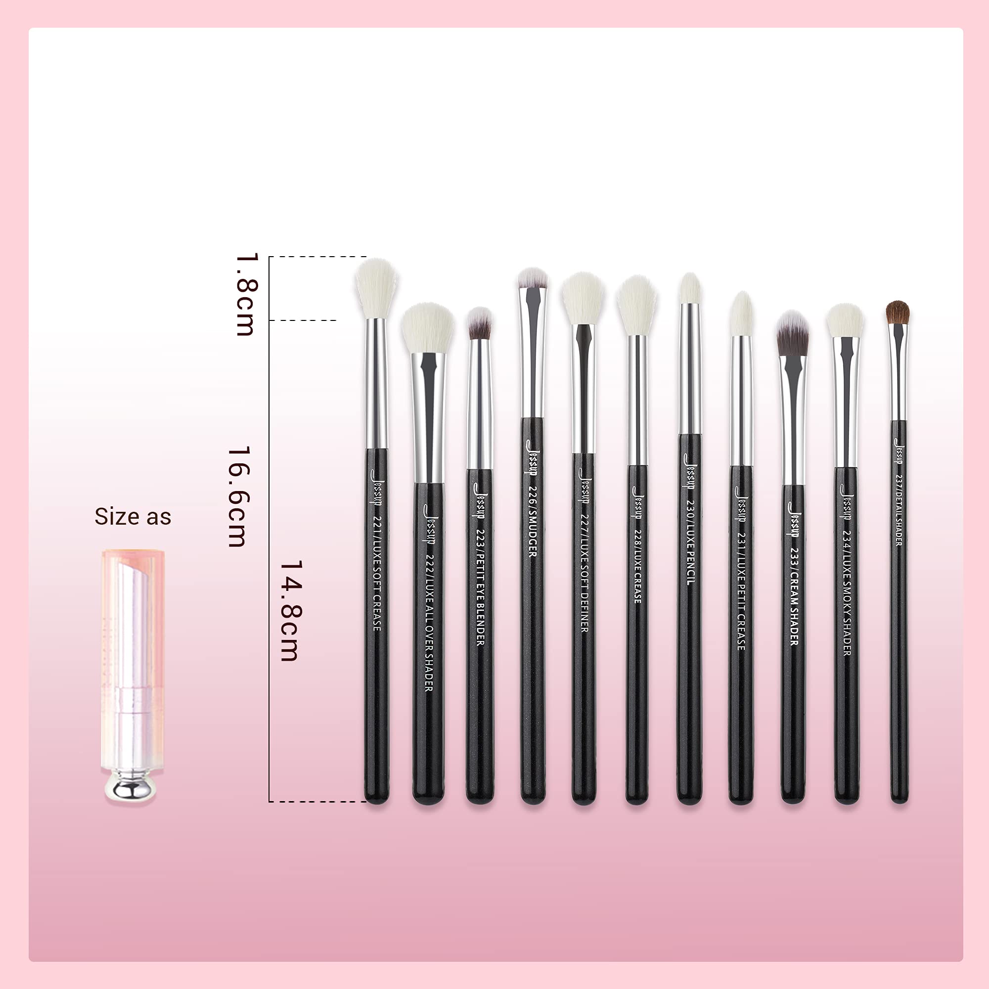 Diseño elegante Jessup en negro y plateado para complementar tu set de maquillaje