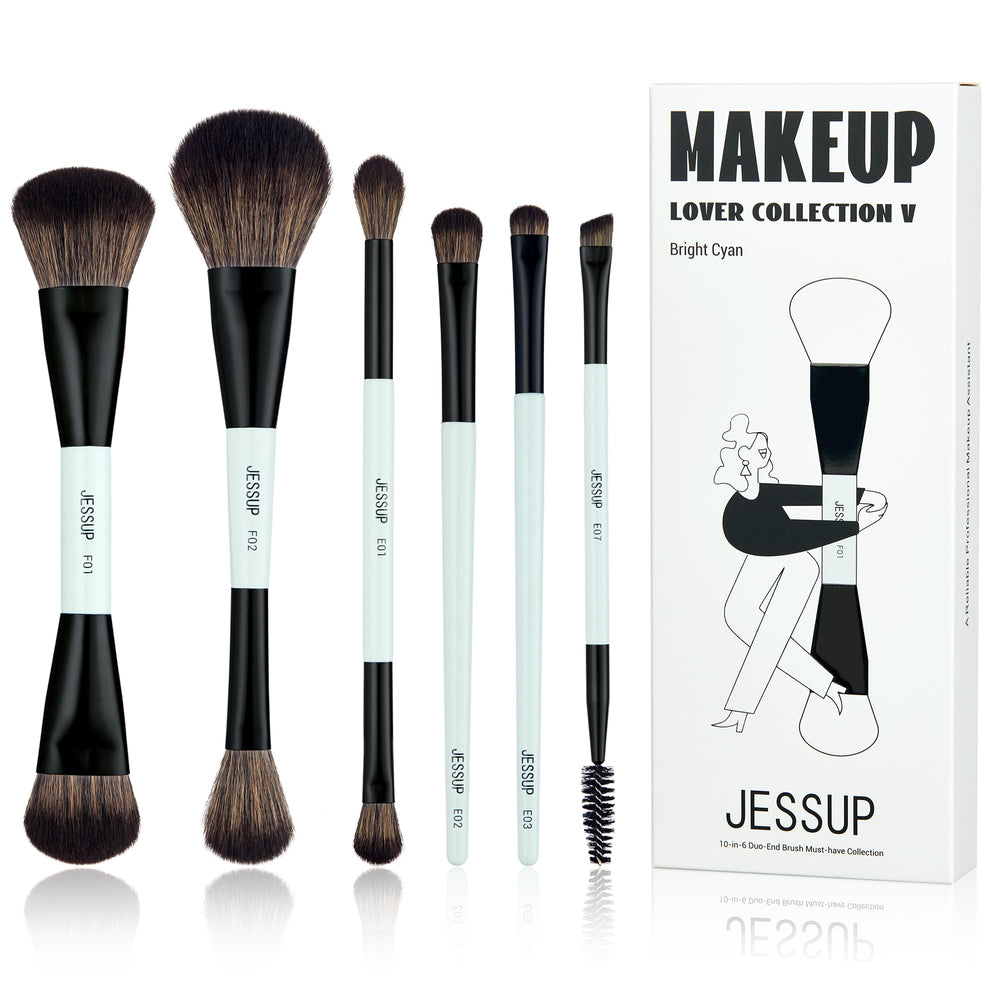Pinceaux Jessup 6 pièces double-face pour fond de teint lisse.