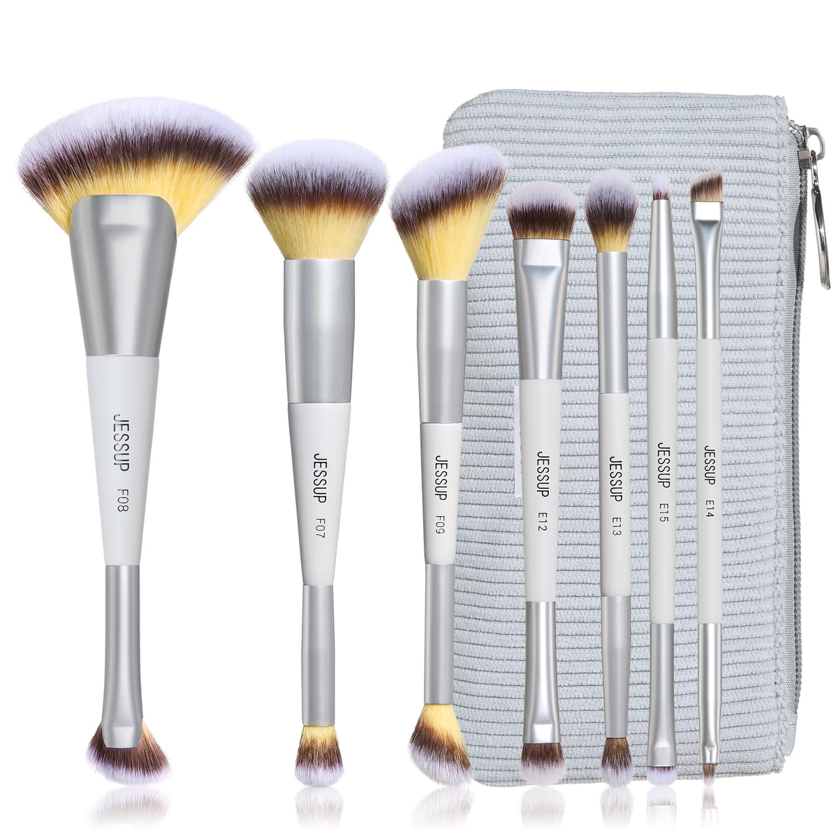 Pinceles Jessup, conjunto de 7 piezas, doble extremo, para rostro y ojos, acabado profesional.