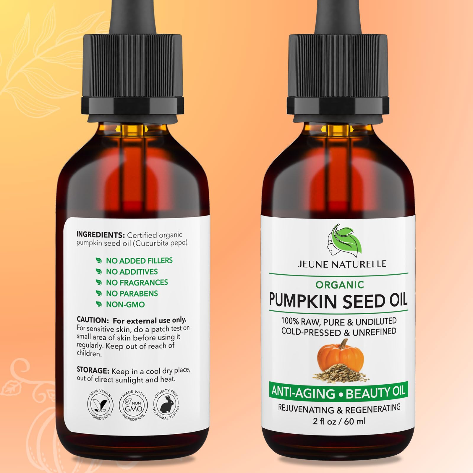 Jeune Naturelle aceite de calabaza con gotero para aplicación precisa.