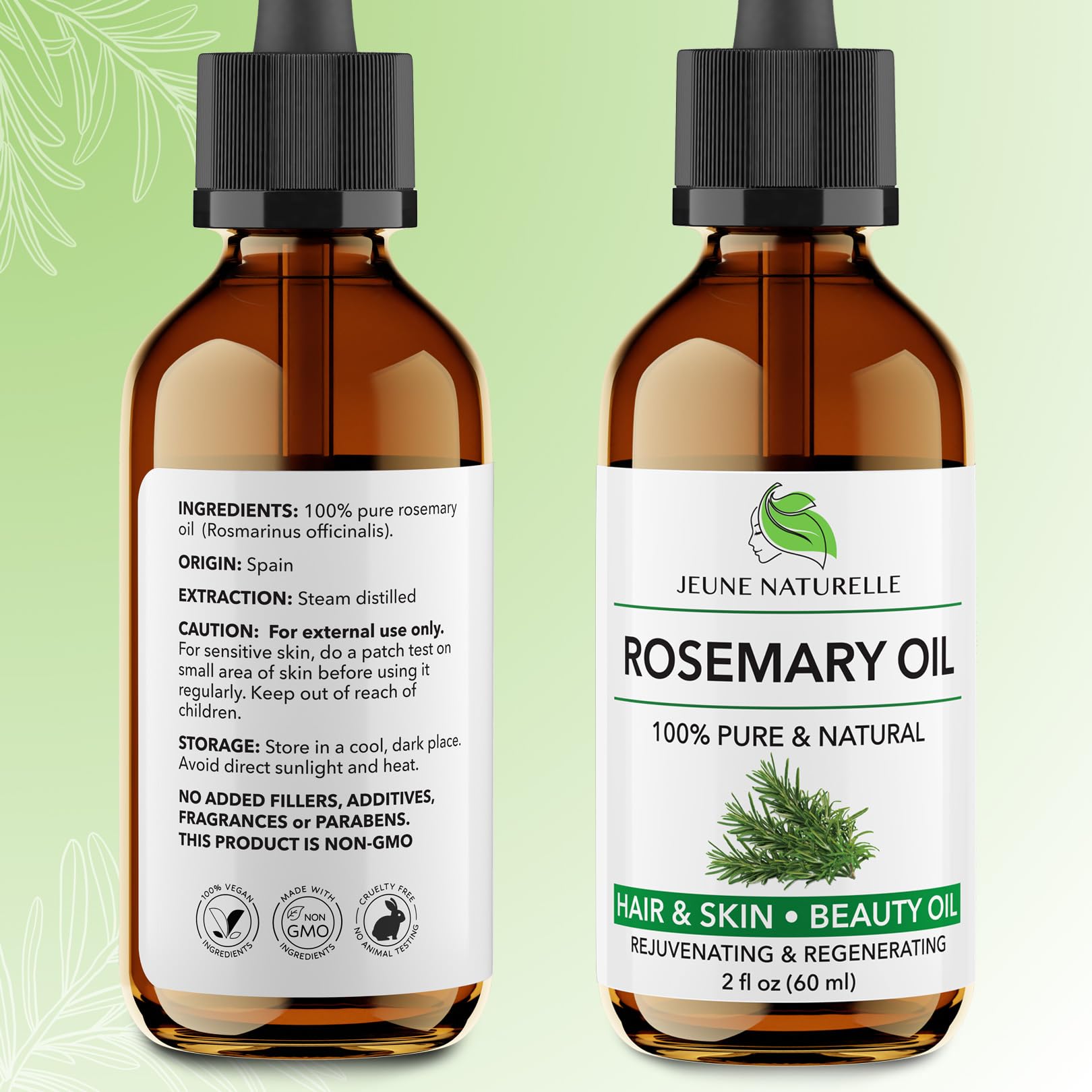 Jeune Naturelle Aceite de Romero con gotero para aplicación precisa en el cabello.