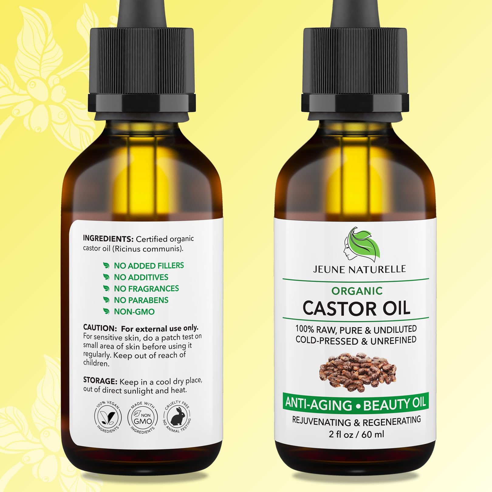 Jeune Naturelle aceite de ricino orgánico aplicado en pestañas, fortalecimiento de pestañas.