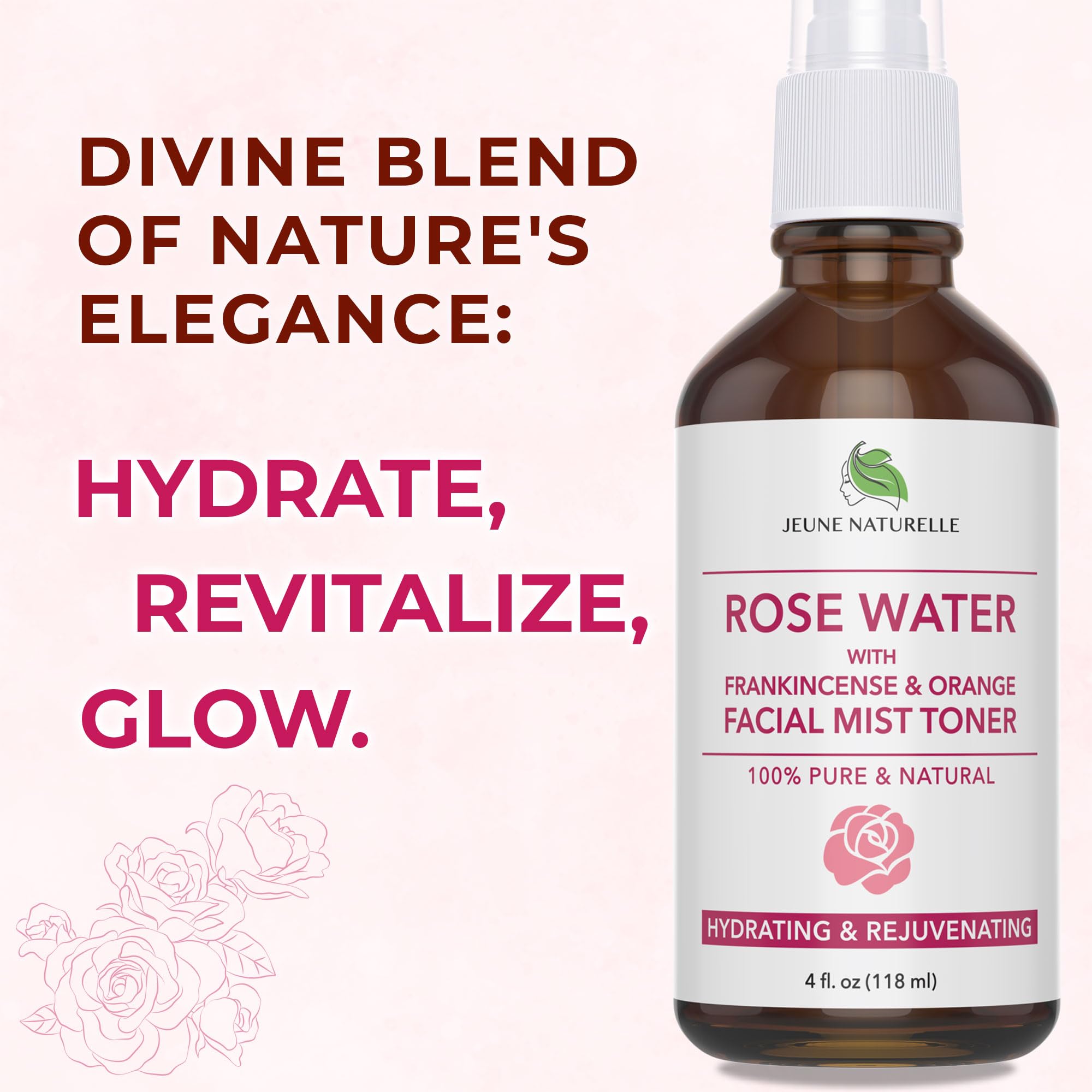 Jeune Naturelle Agua de Rosas Rostro Atomizador ligero para uso diario.