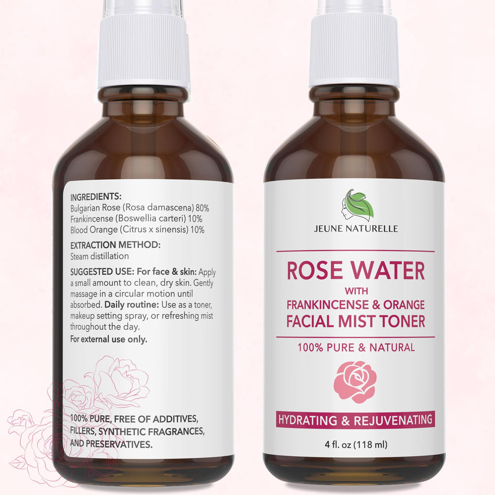 Jeune Naturelle Ingredientes Rosas Incienso Naranja para piel y cabello.
