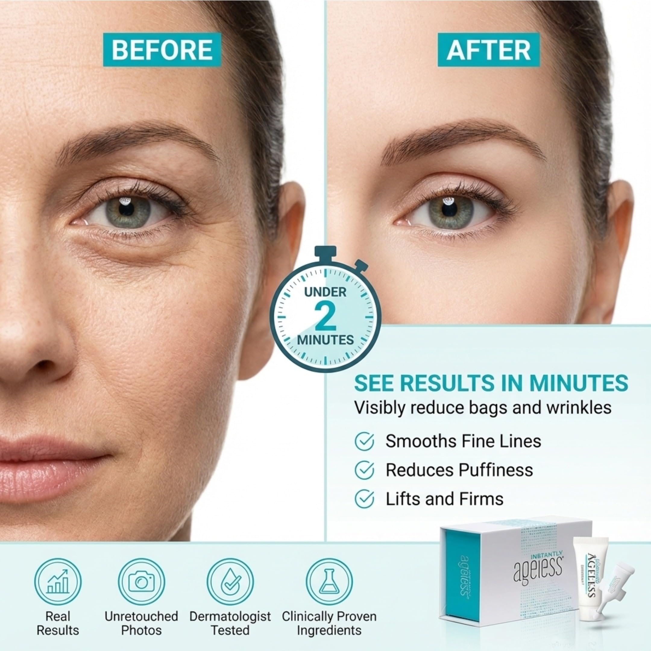 Jeunesse Instantly Ageless – crème-reliftante yeux, pour réduire les poches et les ridules.