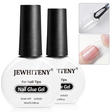 JEWHITENY pegamento uñas 10 ml, botella clara para fijar uñas con precisión.