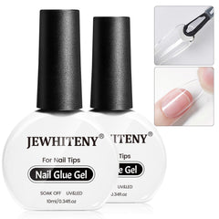 JEWHITENY pegamento uñas 10 ml, botella clara para fijar uñas con precisión.