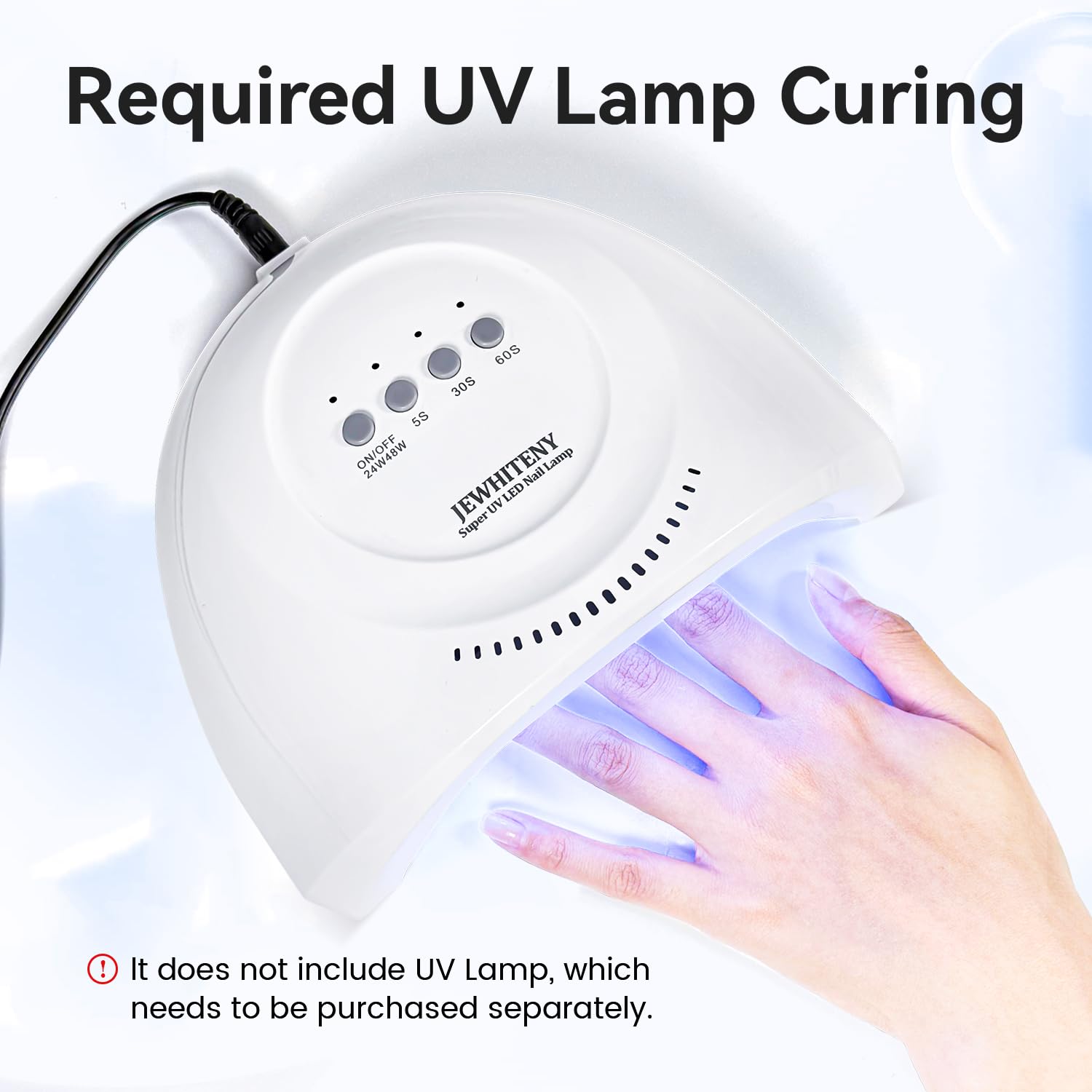 JEWHITENY curado con luz UV, resultado duradero para uñas lisas.