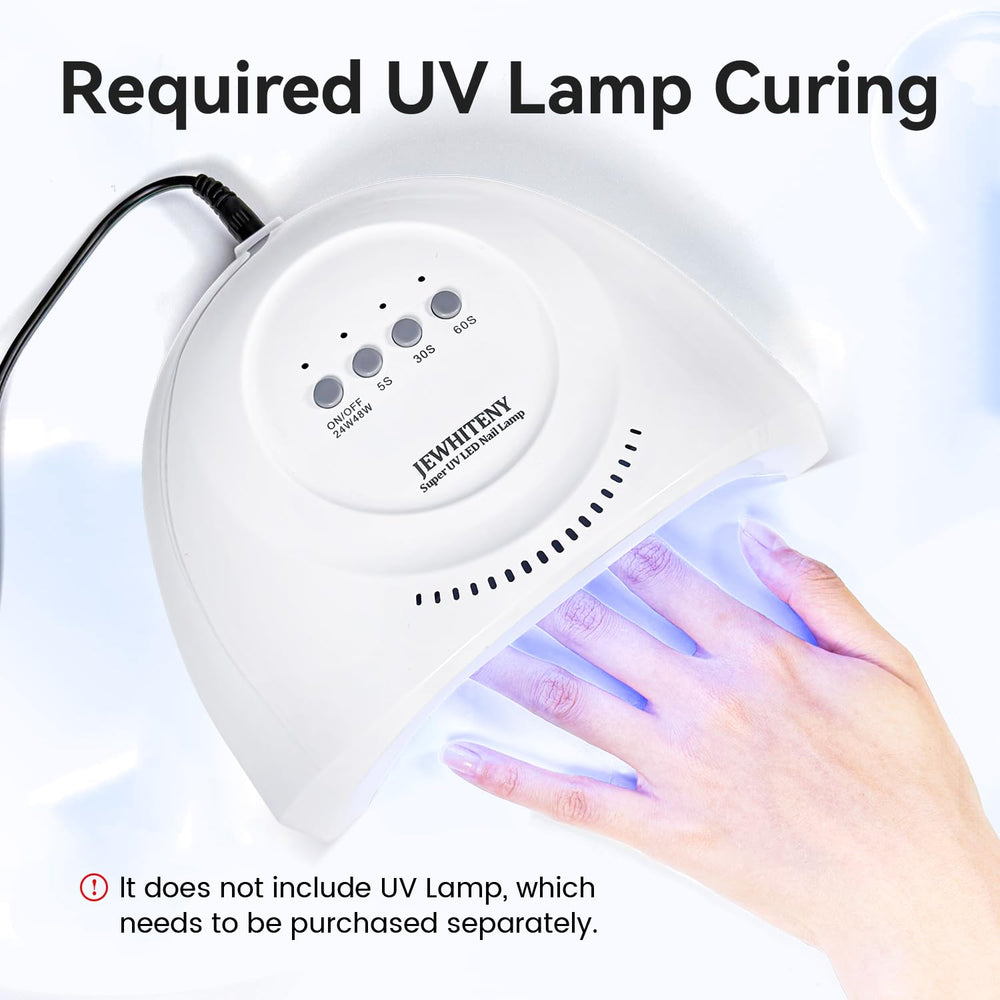 JEWHITENY curado con luz UV, resultado duradero para uñas lisas.