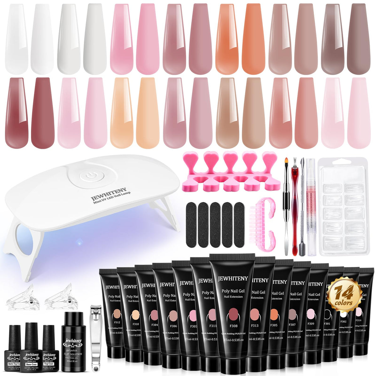 JEWHITENY gel extension poly con 14 colores para uñas duraderas en casa