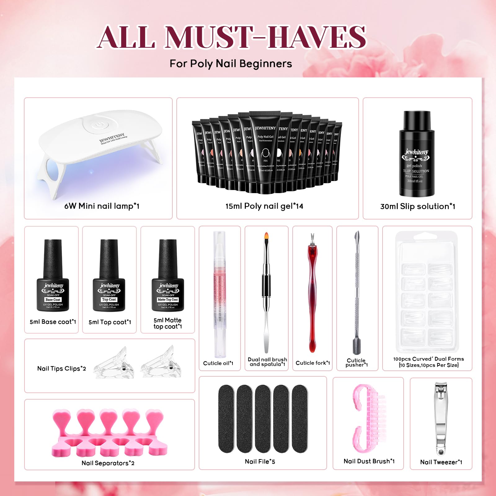 Geles poliméricos de 14 colores para uñas duraderas y brillo con JEWHITENY