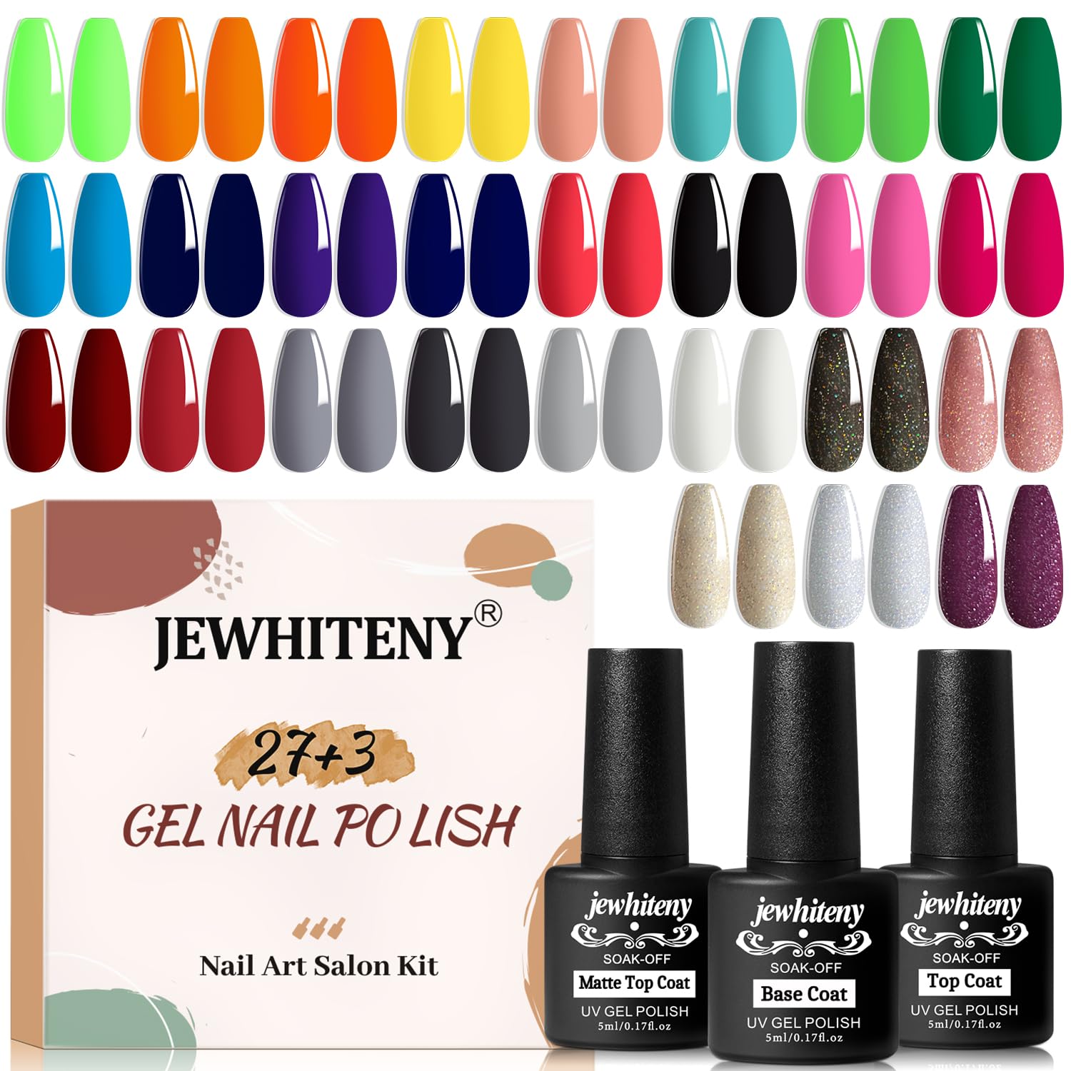 jewhiteny kit esmalte gel 30 piezas: colores brillantes para uñas en casa
