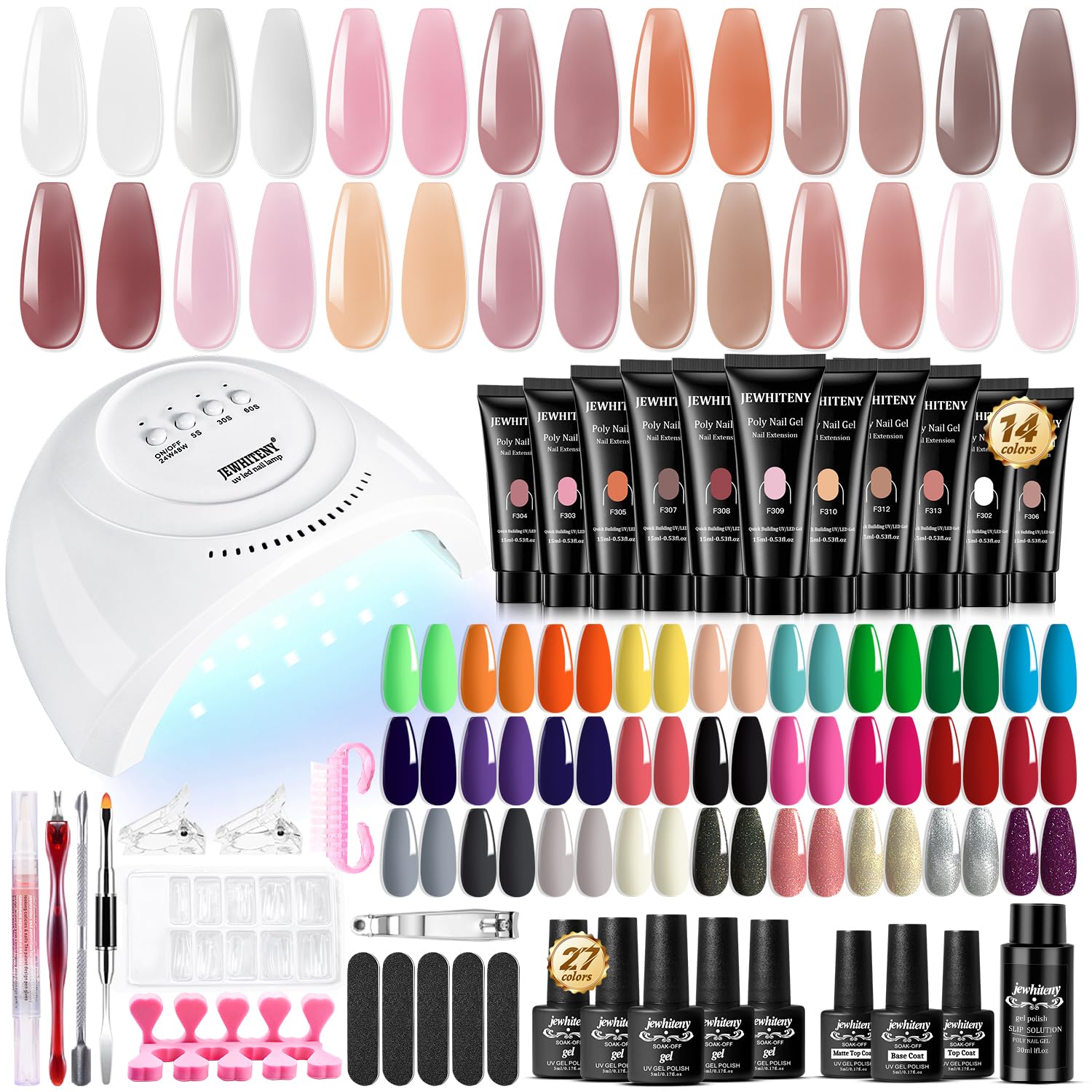 JEWHITENY kit uñas gel polimérico 14 colores para crear estilos en casa.
