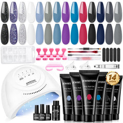 JEWHITENY poly nail gel kit with 14 colors shown for easy at-home nail design