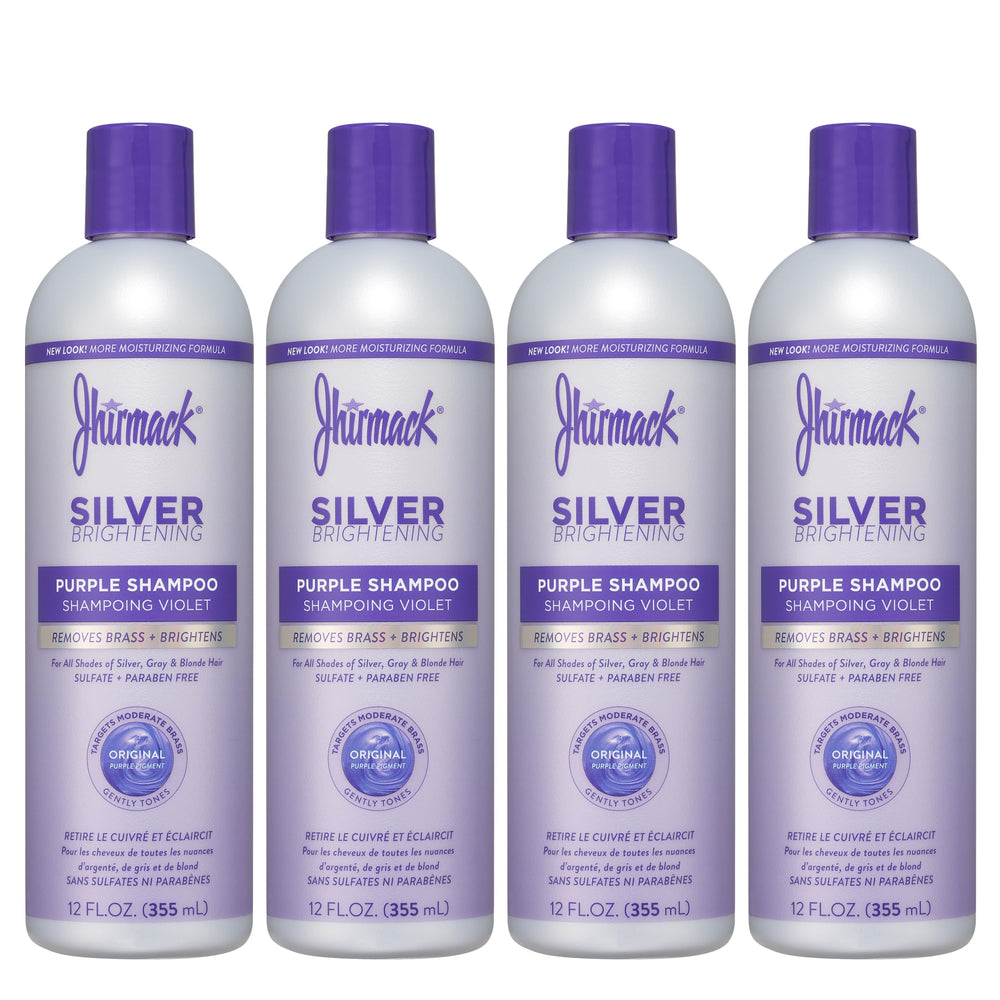 Jhirmack champú plata brillando en botella, ideal para neutralizar tonos amarillos.