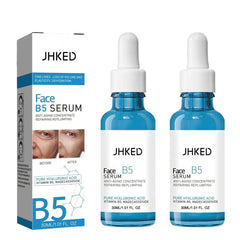 JHKED Serum facial B5, bote vertido, posible hidratación instantánea para piel fresca.