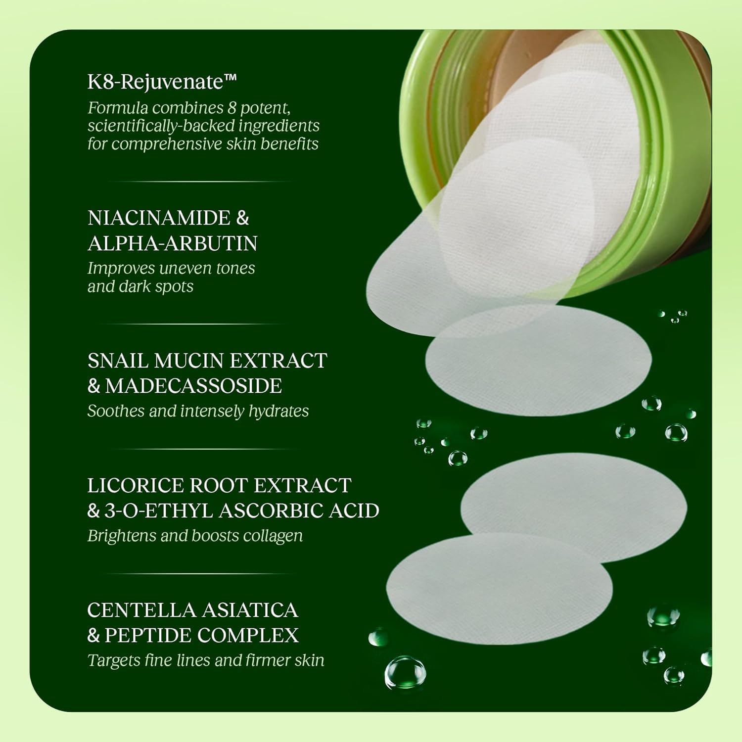 JiYu ingredientes clave de las almohadillas tonificantes para el cuidado del tono