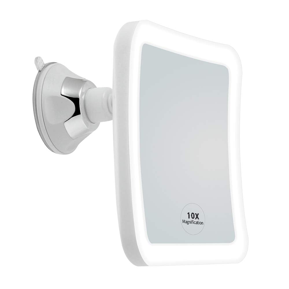 JiBen Espejo de maquillaje con luz LED 10x para ver detalles finos.