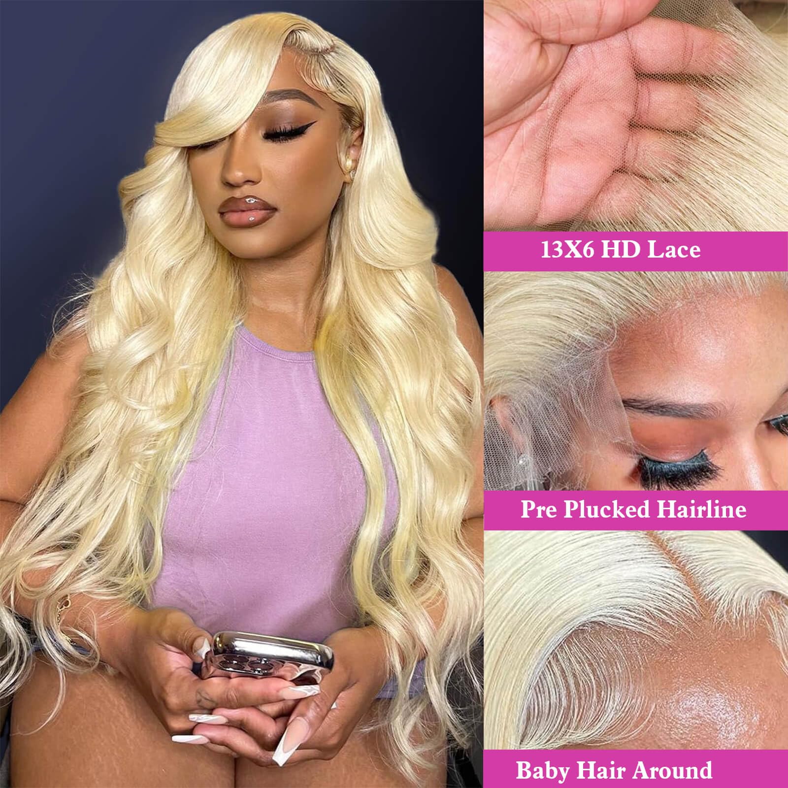 JIEDAOKOU peluca rubia 613, encaje frontal HD para acabado suave