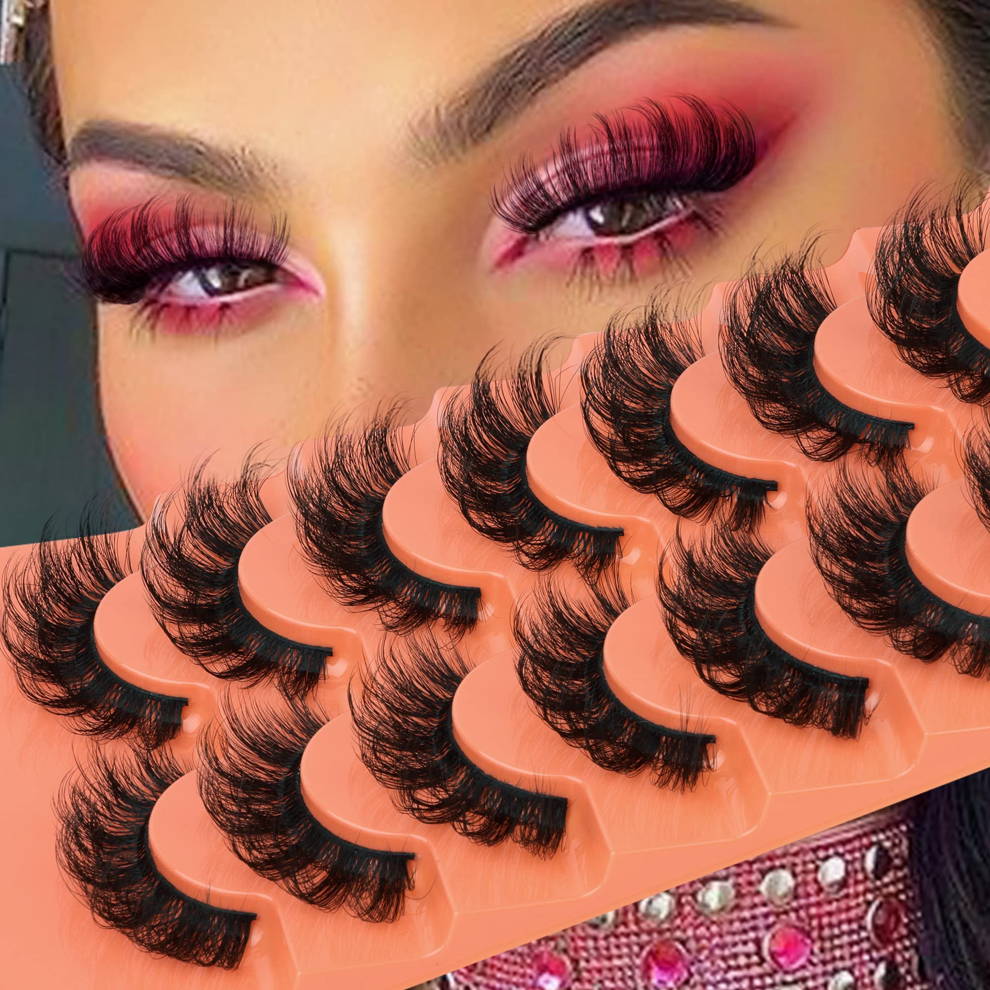 Pestañas visón esponjosas de JIMIRE para volumen dramático.