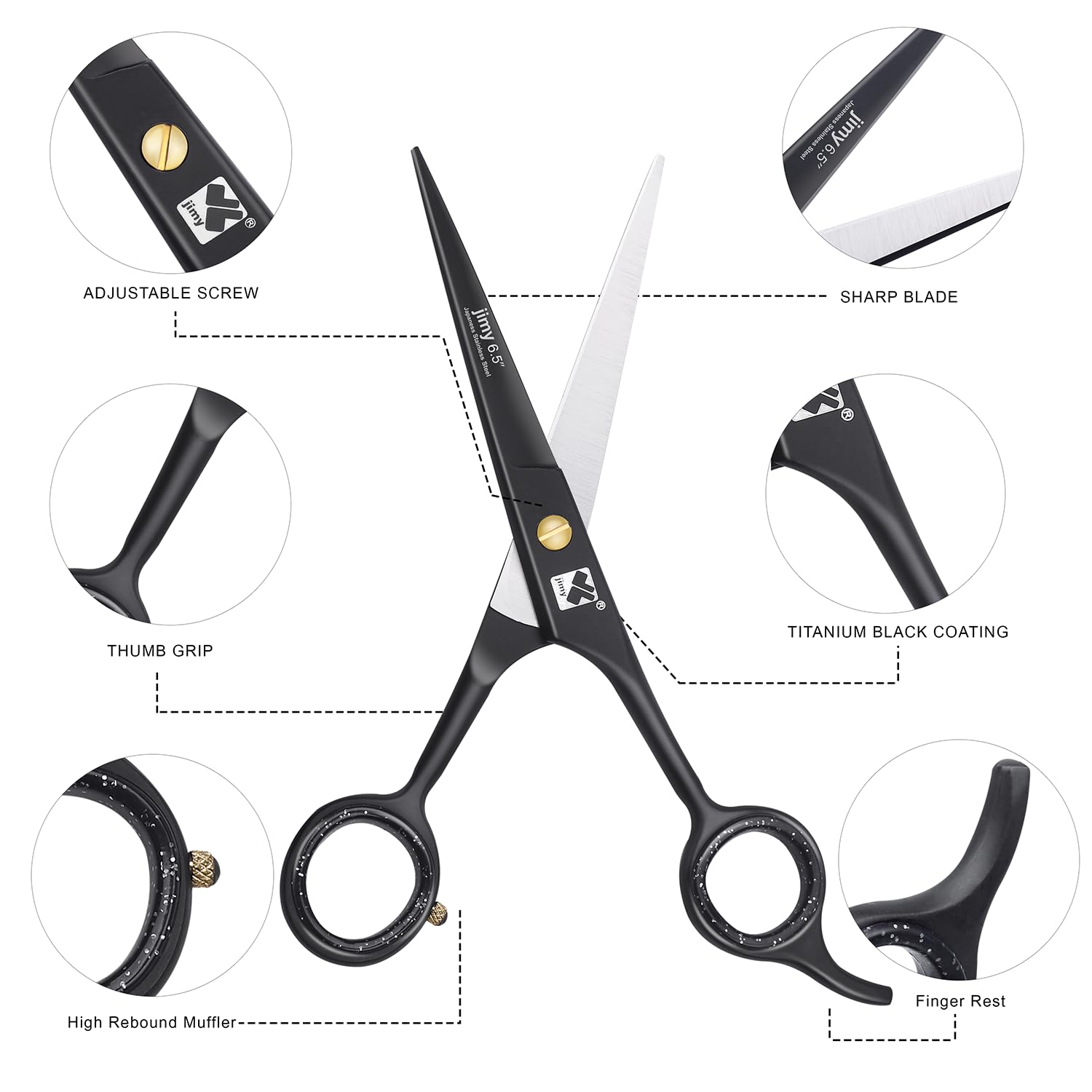 Jimy tijeras pelo uso doble barba y cabello para estilo versátil.