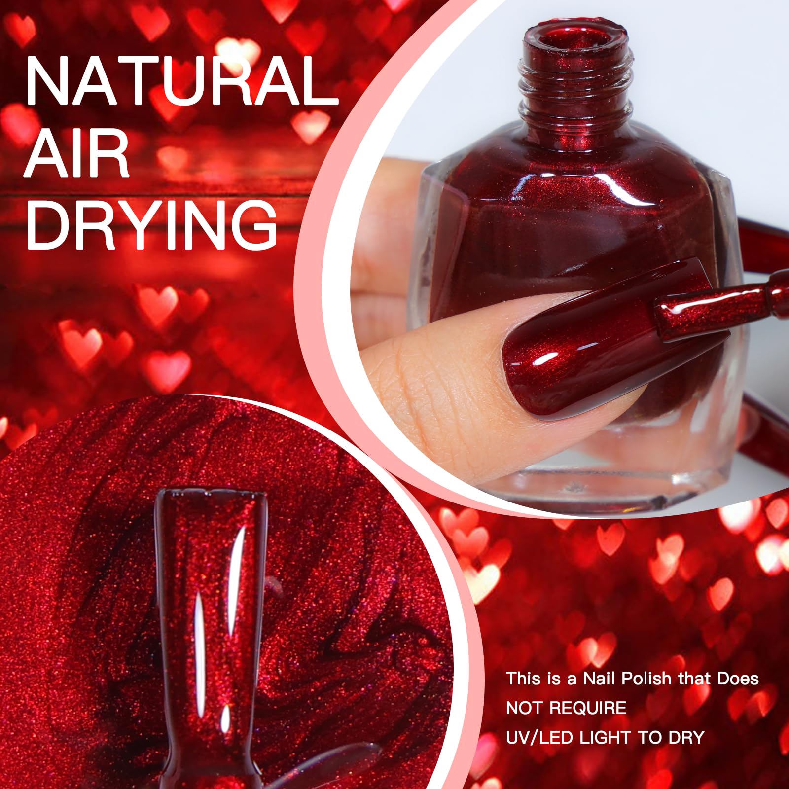 COSMOO esmalte vino rojo, primer plano con brillo iridiscente.