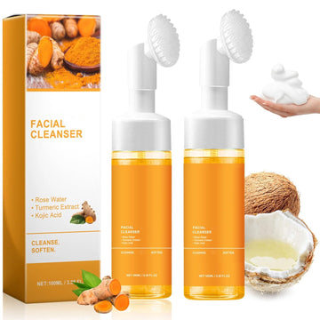 JISKG limpiador facial cúrcuma con cepillo para exfoliar suavemente.