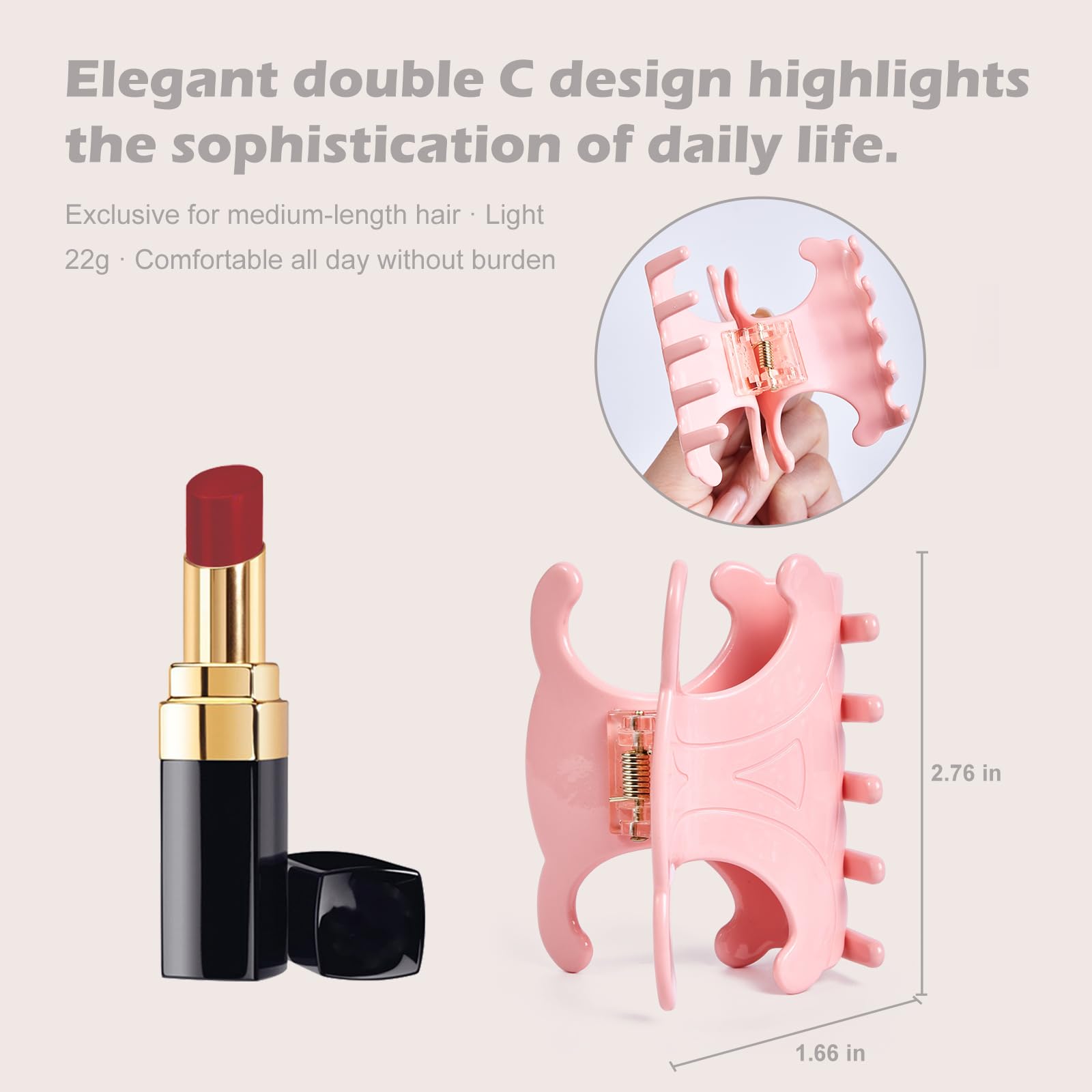 JITUIHOM clip doble C con sujeción estable, ideal para peinados diarios.