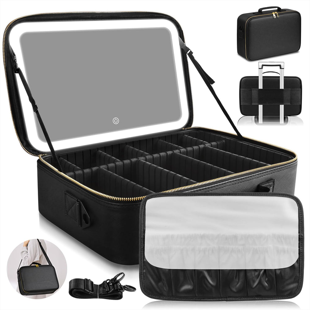 La bolsa JJhxr con espejo LED, ideal para viajar y mantener orden cosméticos.