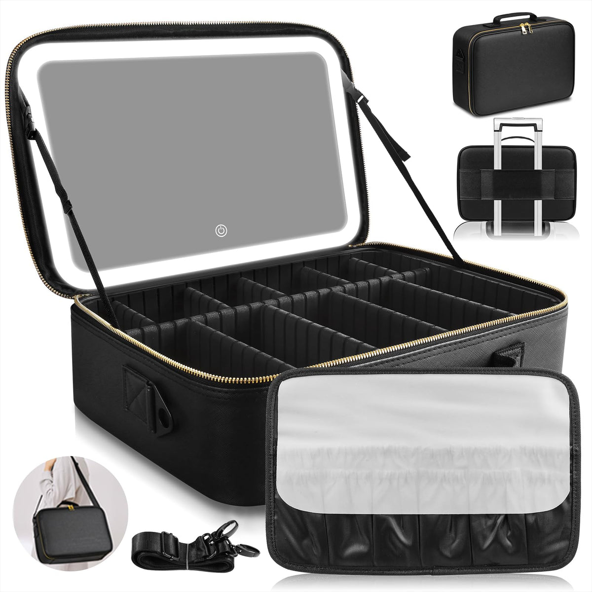 La bolsa JJhxr con espejo LED, ideal para viajar y mantener orden cosméticos.