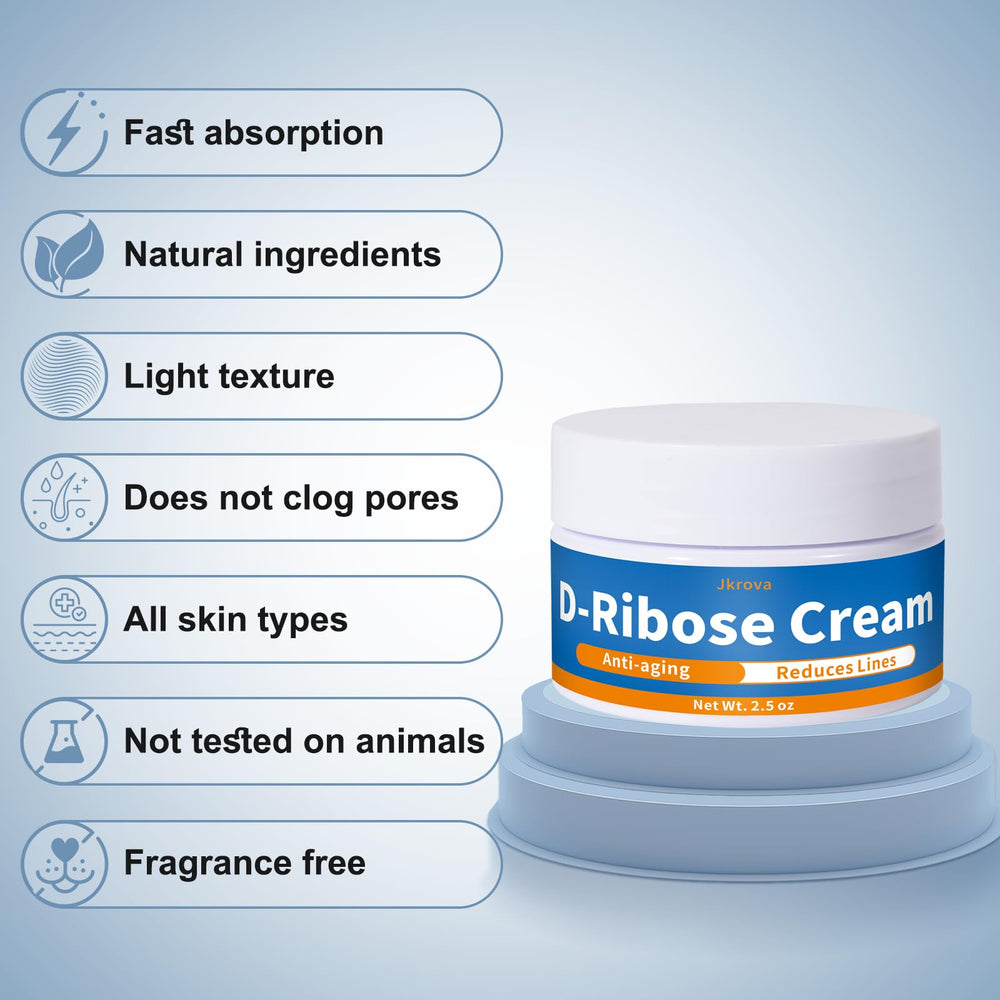 Jkrova Crema de Ribosa, ingredientes clave como D-Ribosa y aceites nutritivos.