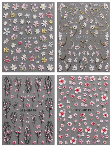 Diseños florales de JMEOWIO para uñas con efecto 3D.
