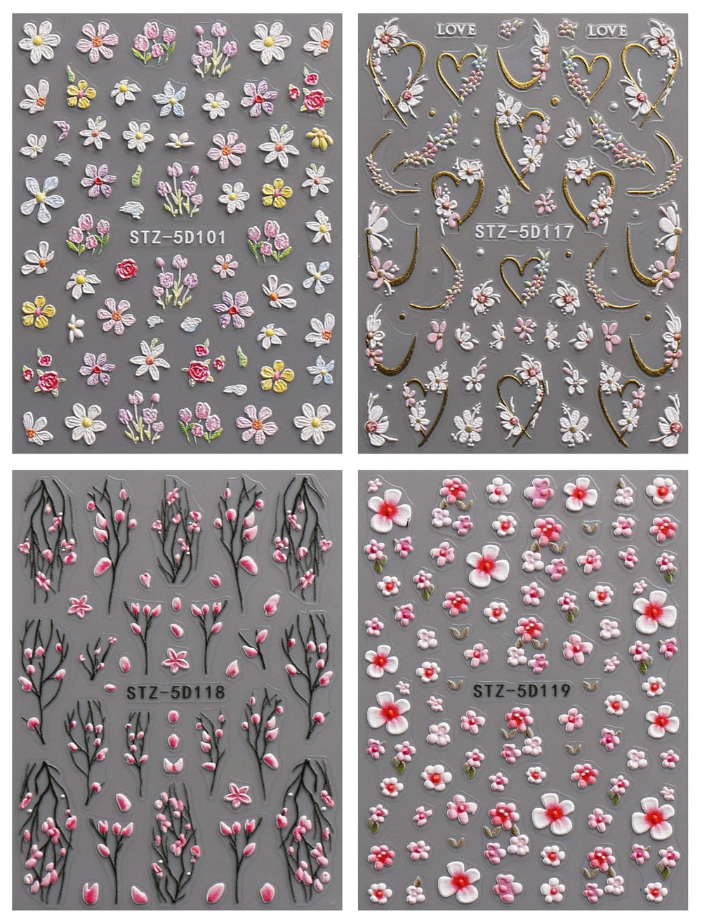 Diseños florales de JMEOWIO para uñas con efecto 3D.