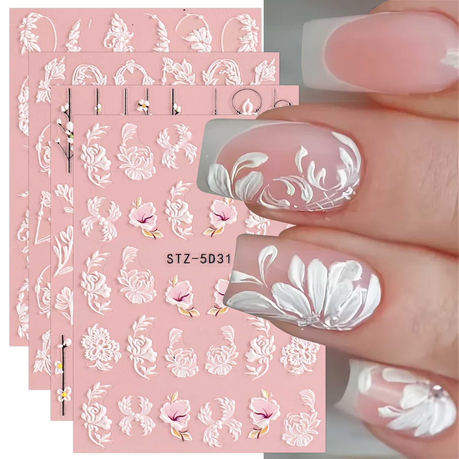 JMEOWIO estampa uñas flor primavera relieve, ideal para un look elegante en minutos.