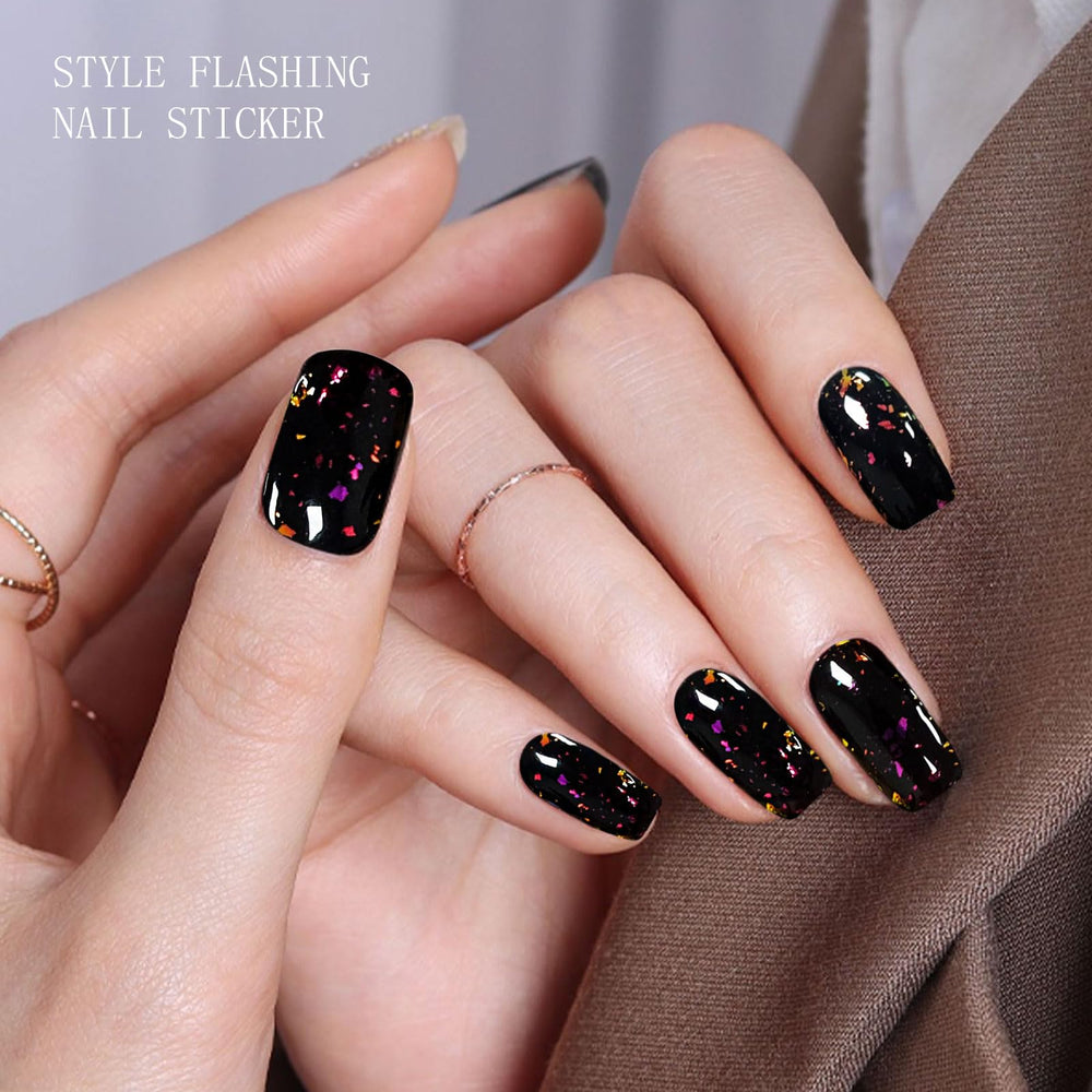 Uñas con pegatinas gel jmeowio negro, estilo elegante