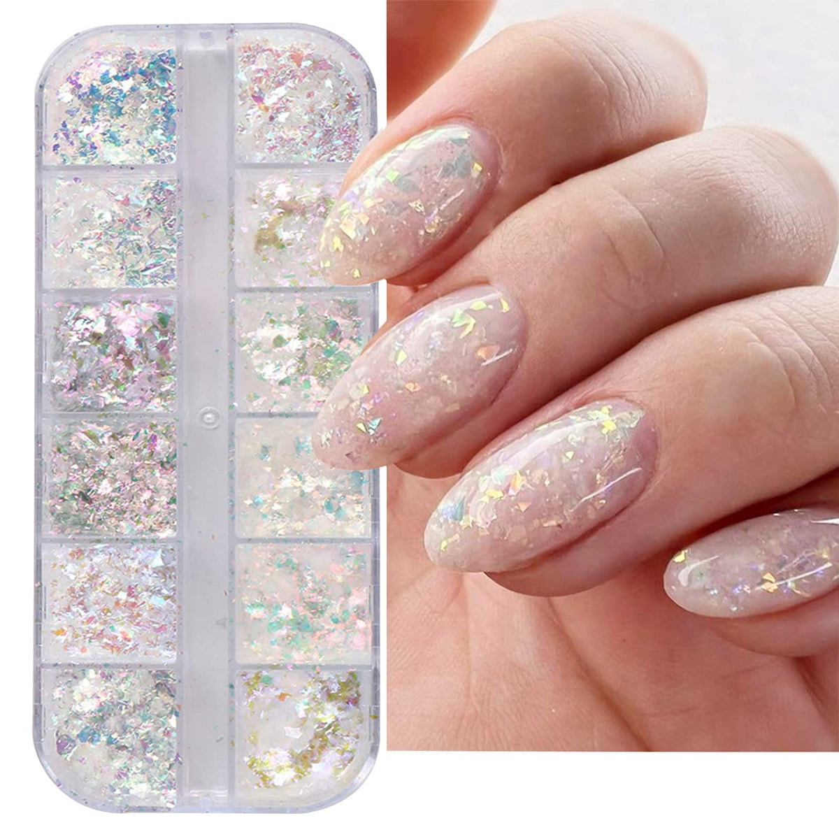jmeowio glitter holográfico para uñas con escamas iridiscentes, efecto deslumbrante