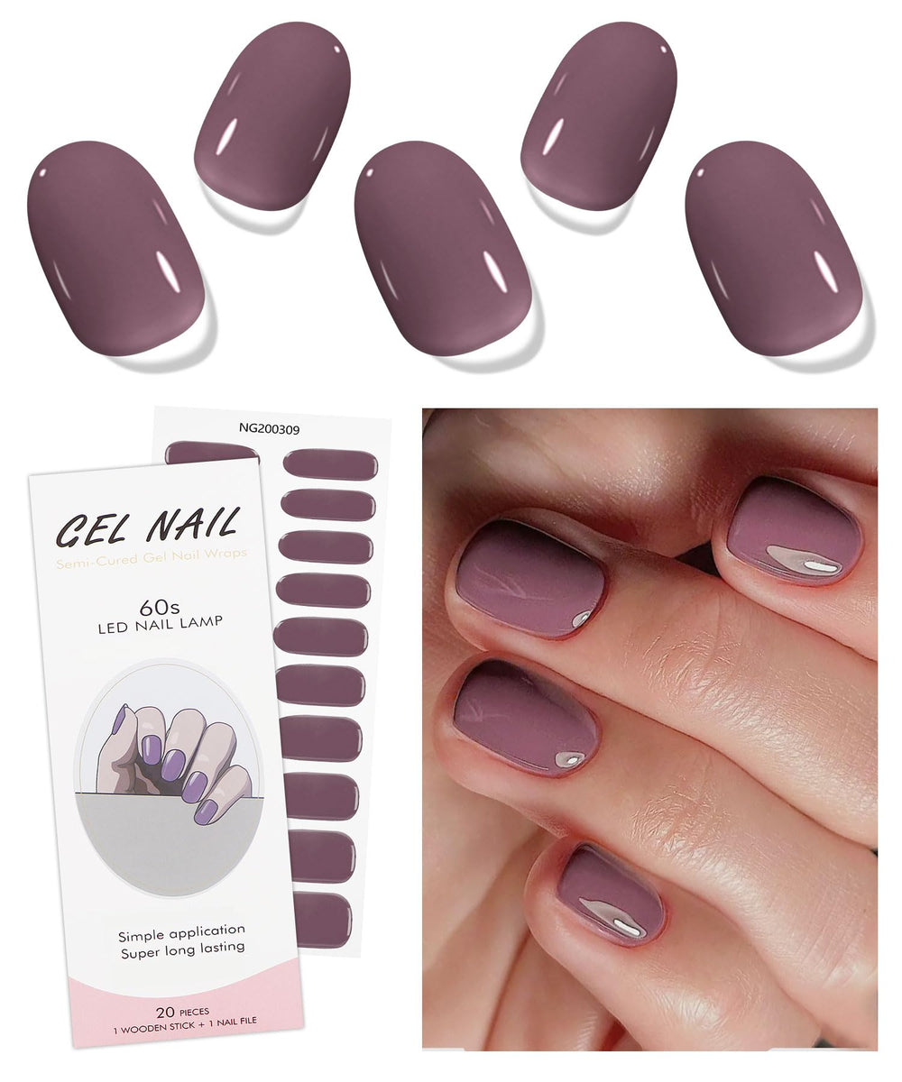 Pegatinas gel uñas crema morada semicuradas de JMEOWIO para acabado profesional en minutos.